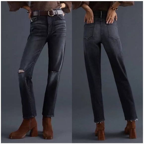 Pilcro Denim - Pilcro Anthropologie Borrowed Boyfriend Jeans Black Distressed Ripped Size 26